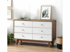 Cómoda de 6 Cajones Efecto Madera y Blanco - ALBURA^Calicosy Best