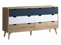 Vente-unique Muebles Niño|Cómoda|Cómoda de 6 cajones en blanco natural y azul marino - LURVIA