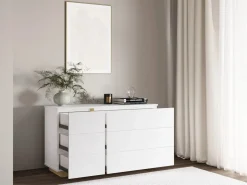 Vente-unique Cómoda de 6 cajones en color blanco y natural - NAPOLI II Color natural claro / Blanco Clearance