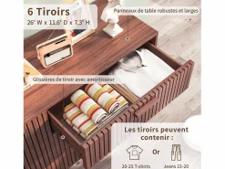 Cómoda de 6 cajones, mueble de dormitorio, mueble de almacenaje, adecuada para dormitorio o salón, madera, 100 x 34 x 73 cm^