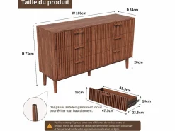 Cómoda de 6 cajones, mueble de dormitorio, mueble de almacenaje, adecuada para dormitorio o salón, madera, 100 x 34 x 73 cm^