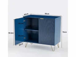 Cómoda de 2 puertas con estante, aparador, mueble de cocina, dormitorio, 80 x 40 x 78 cm, Azul Online
