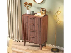 Cómoda de cuatro cajones, madera, mueble de almacenaje con cajones, para dormitorio o salón, 60 x 34 x 91 cm Color natural oscuro Discount