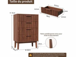 Cómoda de cuatro cajones, madera, mueble de almacenaje con cajones, para dormitorio o salón, 60 x 34 x 91 cm Color natural oscuro Discount