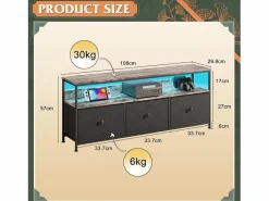 Cómoda de dormitorio con iluminación LED y 3 cajones - Mueble multifuncional para dormitorio y salón - Aparador robusto y resistente - 108 x 30 x 57 cm -^ Best
