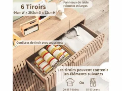 Cómoda de dormitorio de madera y ratán con 6 cajones, mueble de almacenaje multifuncional, armario de madera natural con cajones. Marru00f3n Sale