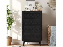 Muebles Niño|Cómoda de mimbre con 4 cajones - con tiradores y patas - 55 x 39,8 x 95 cm - mueble de almacenaje -