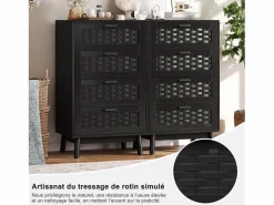 Muebles Niño|Cómoda de mimbre con 4 cajones - con tiradores y patas - 55 x 39,8 x 95 cm - mueble de almacenaje -