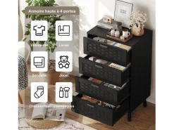 Muebles Niño|Cómoda de mimbre con 4 cajones - con tiradores y patas - 55 x 39,8 x 95 cm - mueble de almacenaje -