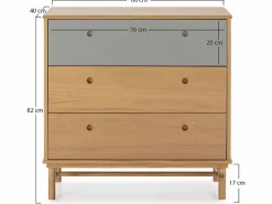 VS Venta-stock Cómoda de Noche Magnus 3 cajones, Madera Maciza, 80 cm (Ancho) 40 cm (Profundo) 82 cm (Alt) Marru00f3n Outlet