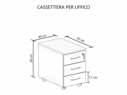 Cómoda de oficina moderna con 3 cajones "Ibisco" en nogal natural blanco, 40 x 55 x 58 cm.^ Clearance