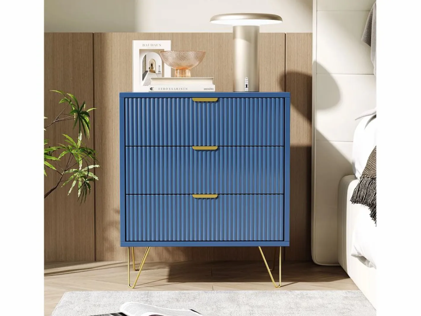 Cómoda de tres cajones, mueble de almacenaje, con tiradores dorados, mesita de noche, 60 x 40 x 70 cm, color^ Sale