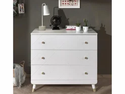 Vipack Muebles Niño|Cómoda Funy de 3 cajones en madera blanca satinada