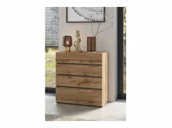 Meublorama Cómoda HAVANA en roble y negro – 4 cajones – Estilo natural y almacenamiento moderno Marru00f3n Hot