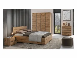 Meublorama Cómoda HAVANA en roble y negro – 4 cajones – Estilo natural y almacenamiento moderno Marru00f3n Hot
