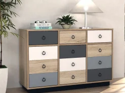 Cómoda KRYPTON de 3 cajones y 3 puertas - Roble, blanco, gris^Vente-unique Clearance