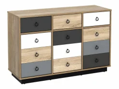 Cómoda KRYPTON de 3 cajones y 3 puertas - Roble, blanco, gris^Vente-unique Clearance