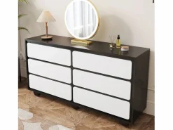 Cómoda|Cómoda moderna - Cómoda de 6 cajones con patas redondas de metal - blanca y negra