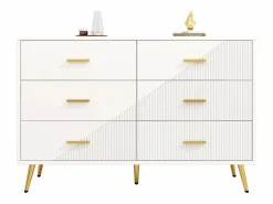 Cómoda moderna de 6 cajones - 120 x 40 x 75 cm - Patas doradas - Puertas tridimensionales - MDF + metal -^Merax Best