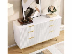 Merax Cómoda moderna de 6 cajones con patas efecto madera - 120 x 40 x 76,5 cm - para salón/dormitorio/pasillo - aglomerado - Blanco Hot