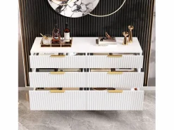 Merax Cómoda moderna de 6 cajones con patas efecto madera - 120 x 40 x 76,5 cm - para salón/dormitorio/pasillo - aglomerado - Blanco Hot