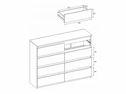 Cómoda moderna de 120 cm en roble Sonoma blanco con 8 cajones – Gran mueble de almacenamiento para el salón^ New