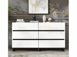 Cómoda moderna y brillante - Cómoda de 6 cajones con patas de metal - y negro Blanco Outlet