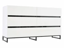 Cómoda moderna y brillante - Cómoda de 6 cajones con patas de metal - y negro Blanco Outlet