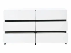 Cómoda moderna y brillante - Cómoda de 6 cajones con patas de metal - y negro Blanco Outlet