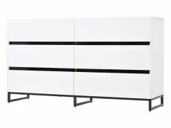 Cómoda moderna y brillante - Cómoda de 6 cajones con patas de metal - y negro Blanco Outlet