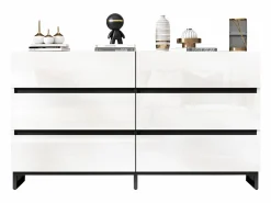 Cómoda moderna y brillante - Cómoda de 6 cajones con patas de metal - y negro Blanco Outlet