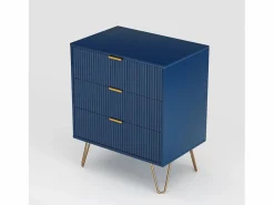 Cómoda 70x60x40cm - con 3 cajones correderos, patas de metal, aparador para dormitorio, cómoda de diseño escandinavo - marino Azul Clearance