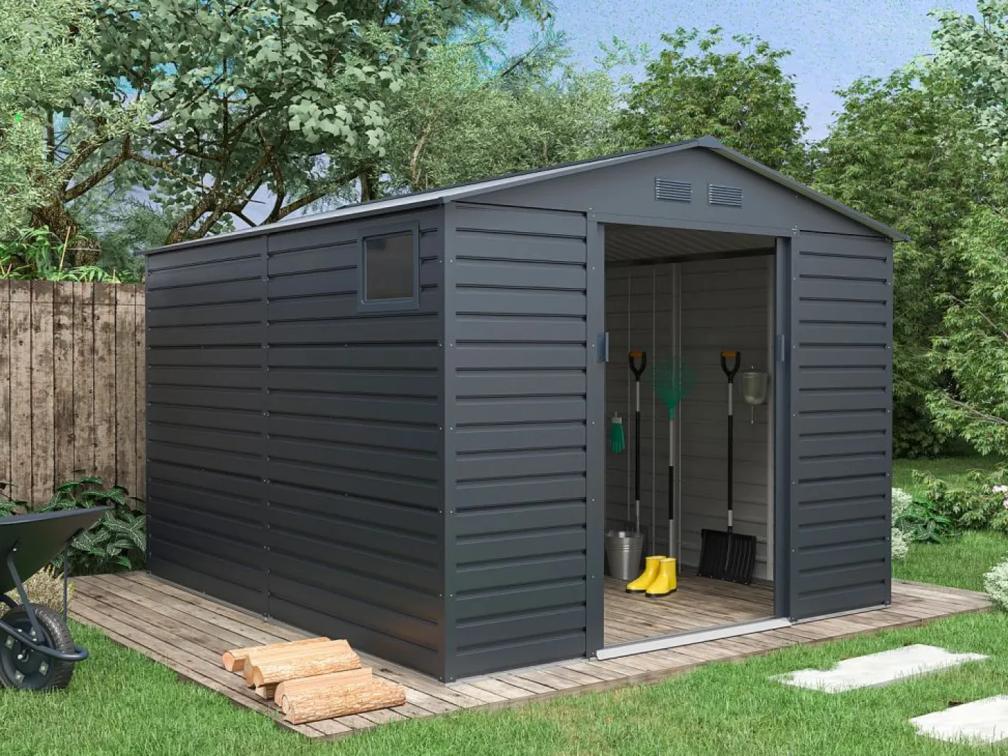 EXPERTLAND Cobertizo de jardín de acero galvanizado antracita 8,94 m² ADELMO Gris antracita New