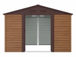 EXPERTLAND Cobertizo de jardín metálico efecto madera 11,75 m² acero galvanizado ARSEGO Color natural oscuro New