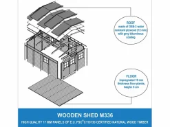 Cobertizo de madera con suelo tratado - 324x416 cm / 12m² - M336+M336G^Timbela Hot