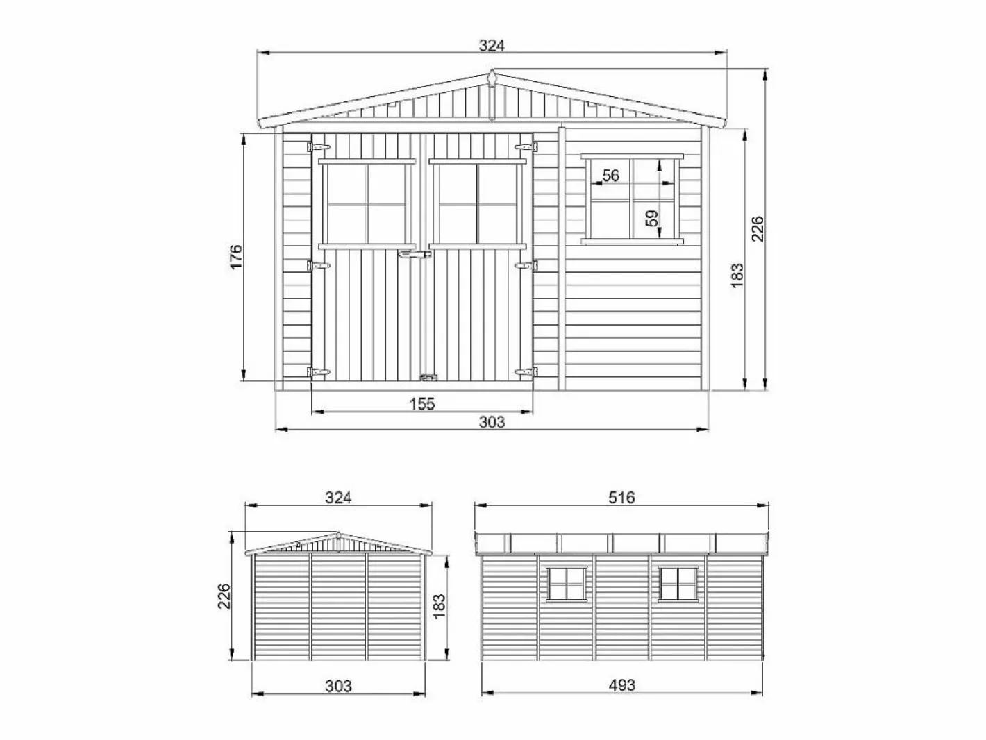 Cobertizo de madera con suelo tratado - 324x516 cm /15 m² - M337+M337G^Timbela Sale