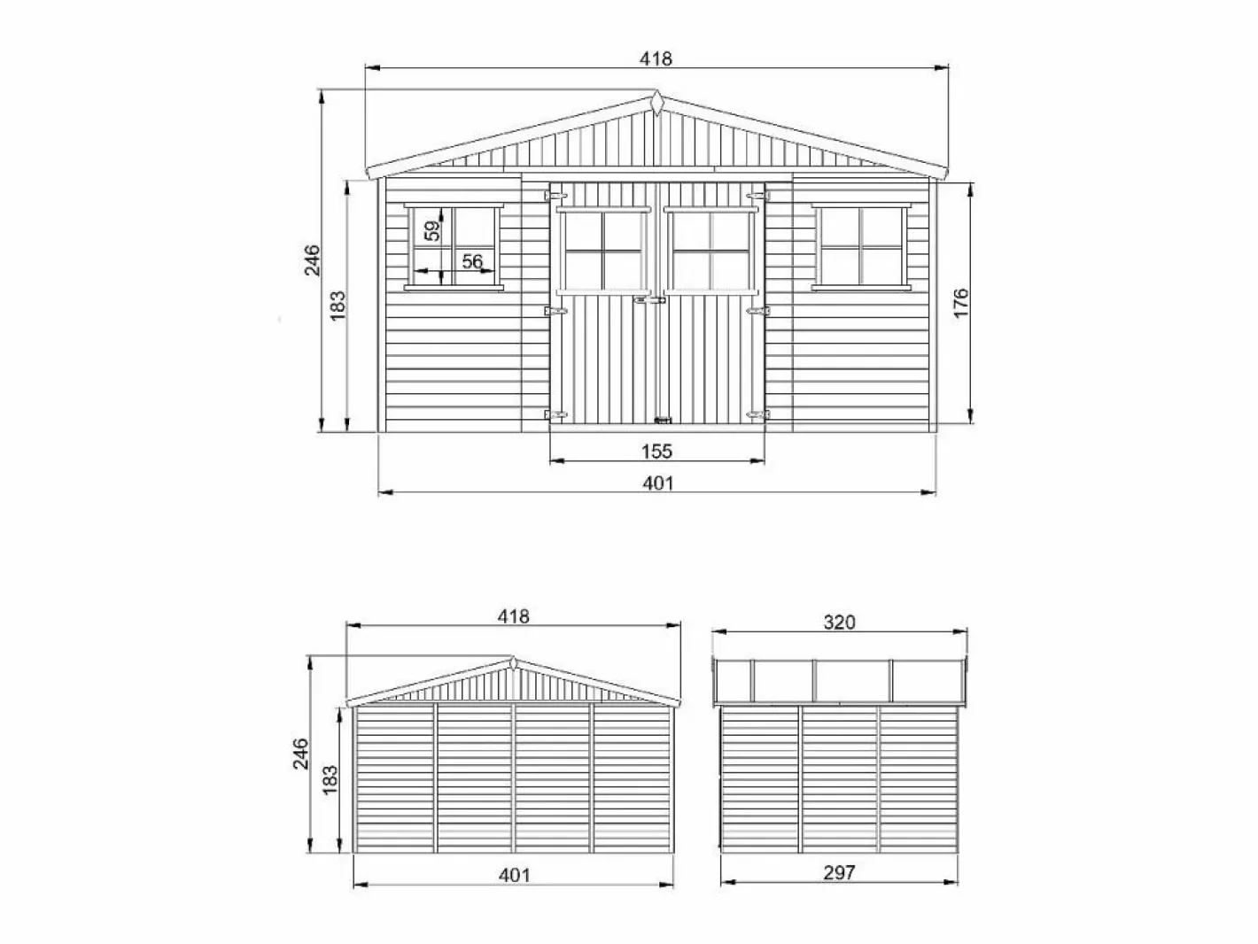 Timbela Caseta De Jardín|Cobertizo de madera para jardín - A246x418x320 cm / 12m² - M331