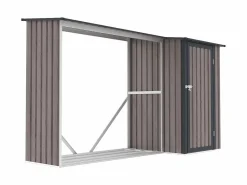 EXPERTLAND Cobertizo para la leña de metal de acero con remise 3,49 m3 2 estéreos Ancho 302 x Prof. 119 x Alt. 190 cm DORWOOD Gris antracita / Color natural oscuro Clearance