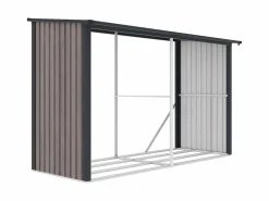 EXPERTLAND Cobertizo para la leña de metal de acero galvanizado 5,78 m3 8 estéreos Ancho 302 x Prof. 119 x Alt. 190 cm VARWOOD Gris antracita / Color natural oscuro Online