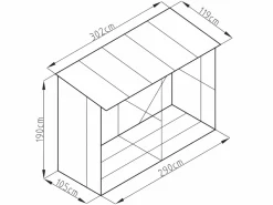 EXPERTLAND Cobertizo para la leña de metal de acero galvanizado 5,78 m3 8 estéreos Ancho 302 x Prof. 119 x Alt. 190 cm VARWOOD Gris antracita / Color natural oscuro Online