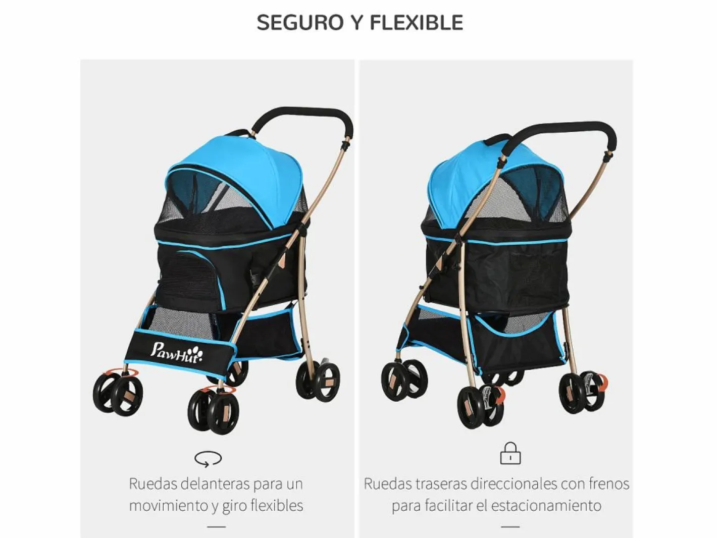 PawHut Cochecito para mascotas 82x49.5x98 cm Azul Discount