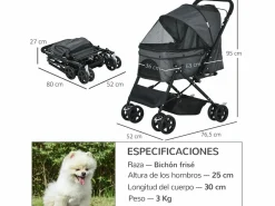 PawHut Cochecito para mascotas 76.5x52x95 cm Gris Sale