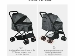 PawHut Cochecito para mascotas 76.5x52x95 cm Gris Sale