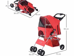 PawHut Transportín De Paseo Para Animales|Cochecito para mascotas 75x46x94 cm