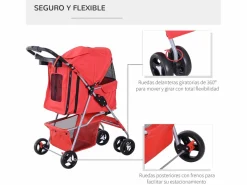 PawHut Transportín De Paseo Para Animales|Cochecito para mascotas 75x46x94 cm