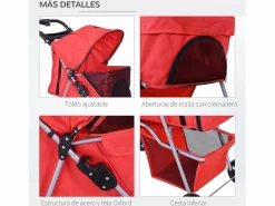 PawHut Transportín De Paseo Para Animales|Cochecito para mascotas 75x46x94 cm