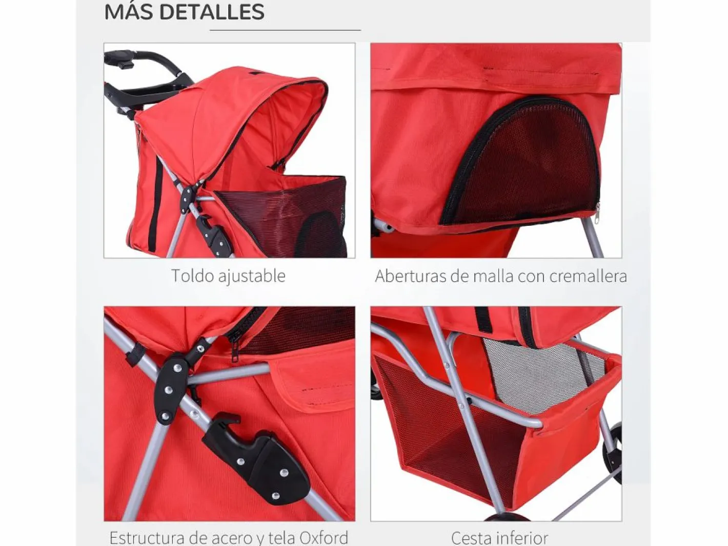 PawHut Transportín De Paseo Para Animales|Cochecito para mascotas 75x46x94 cm