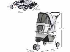 PawHut Cochecito para perro y gato 75x45x97 cm Gris Online