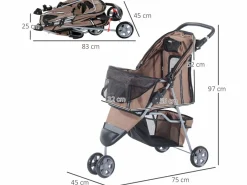 PawHut Transportín De Paseo Para Animales|Cochecito para perro y gato café 75x45x97 cm