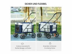 Cochecito para perros 2 en 1, cesta extraíble, poliéster, , con 2 correas de seguridad y plegable (81 x 58 x 97,5 cm)^ Sale